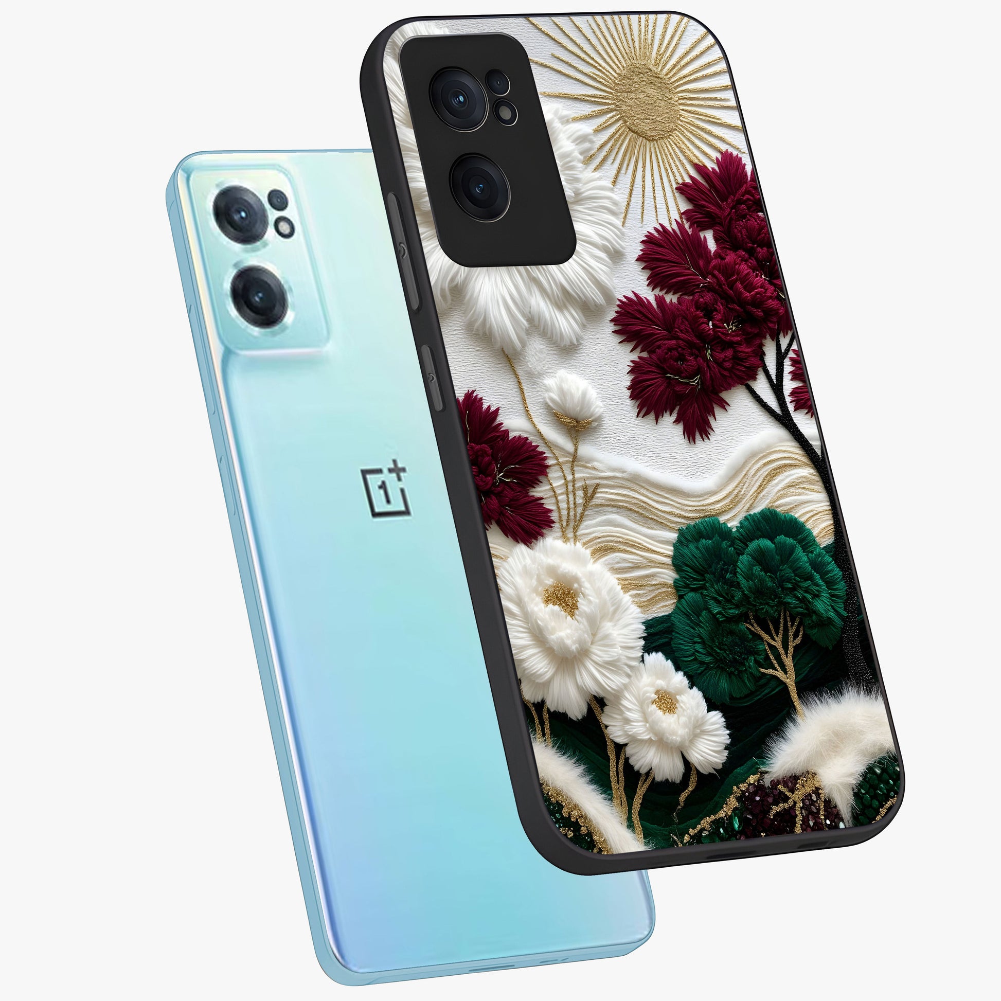 Radiant Bloom Elegance Glass Case for 1+Nord CE 2  side perspective highlighting delicate petal textures and premium edges