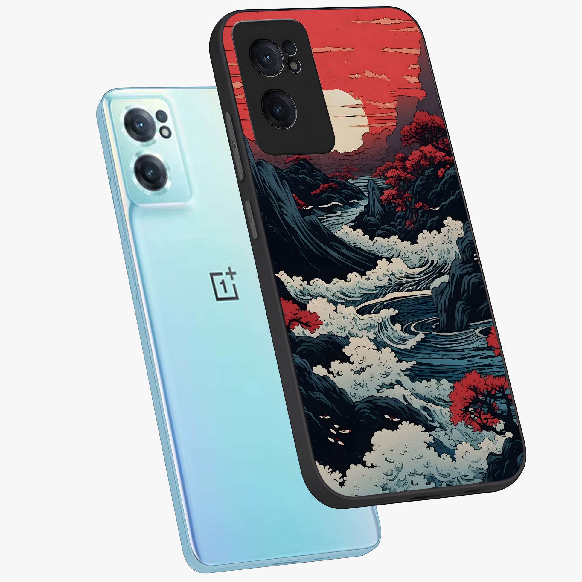 Red Sunset Scenery Glass Case for 1+Nord CE 2  side perspective highlighting calming horizon textures and premium edges