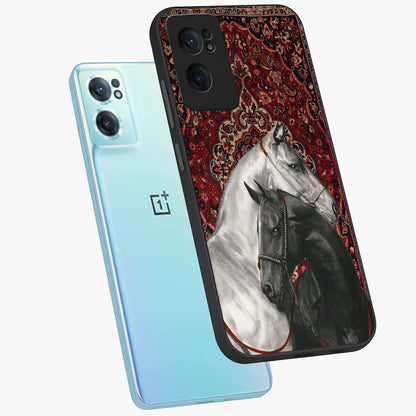 Regal Stallion Tapestry Glass Case for 1+Nord Ce 2  side perspective highlighting intricate equestrian textures and premium edges