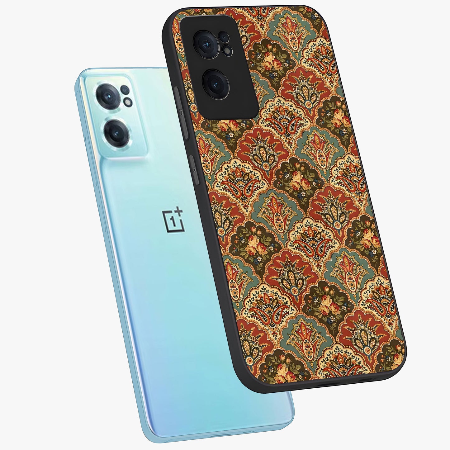 Royal Threadwork Glass Case for 1+Nord Ce 2  side perspective highlighting detailed stitching textures and smooth premium build