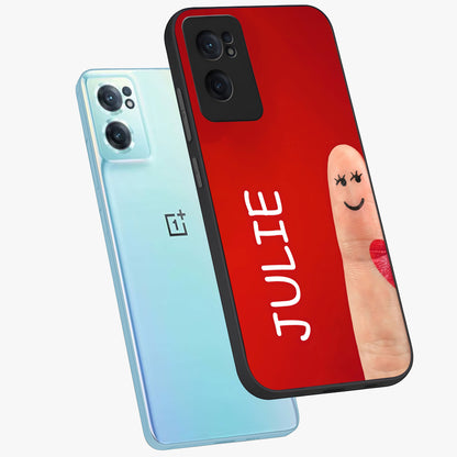 Smiling Love Sign Glass Case for 1+Nord CE 2  side perspective highlighting playful textures and premium edges