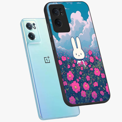 Springtime Blossom Bunny Glass Case for 1+Nord CE 2  side perspective highlighting charming illustration textures and premium edges