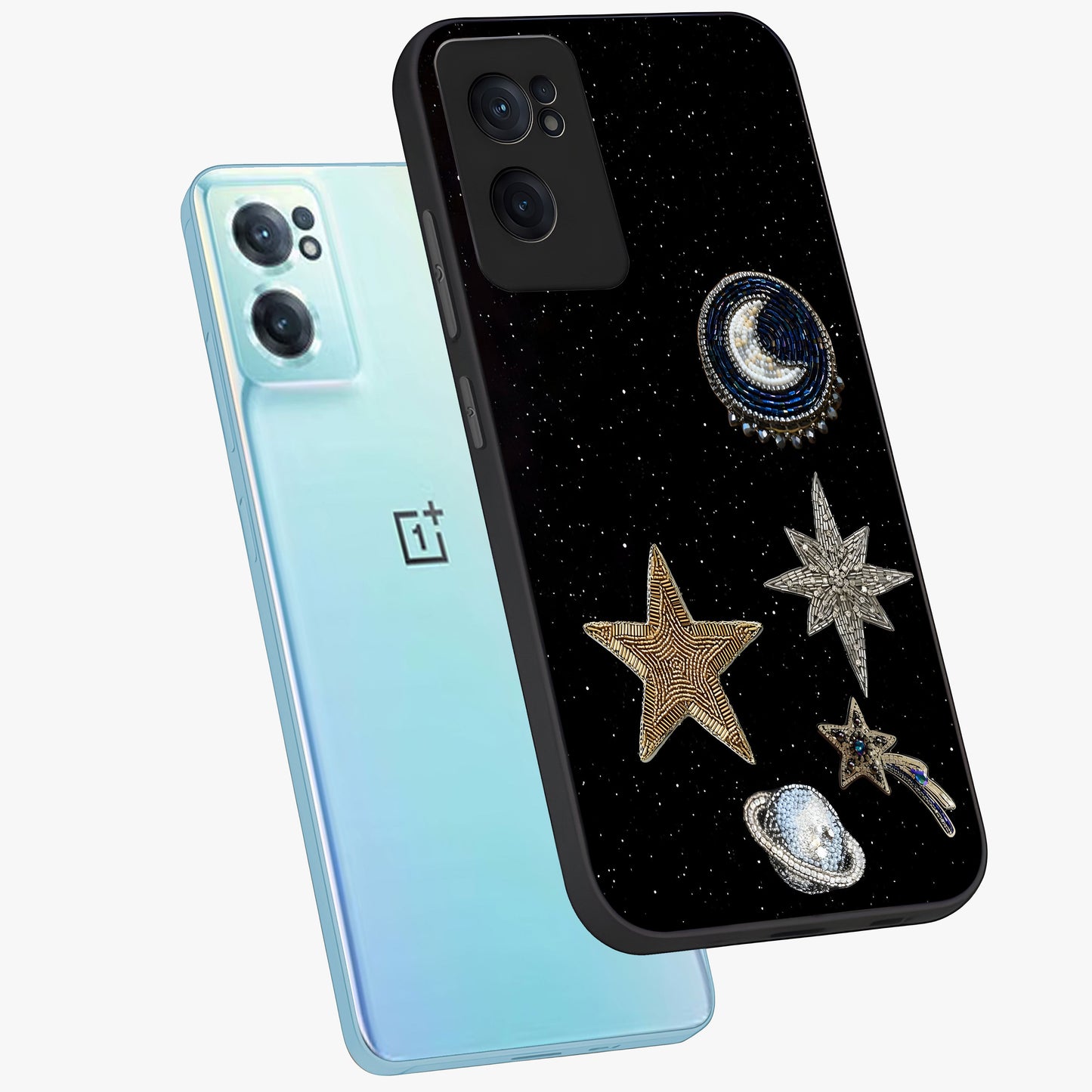 Starlit Cosmic Dreams Glass Case for 1+Nord Ce 2  side perspective highlighting luminous textures and premium edges