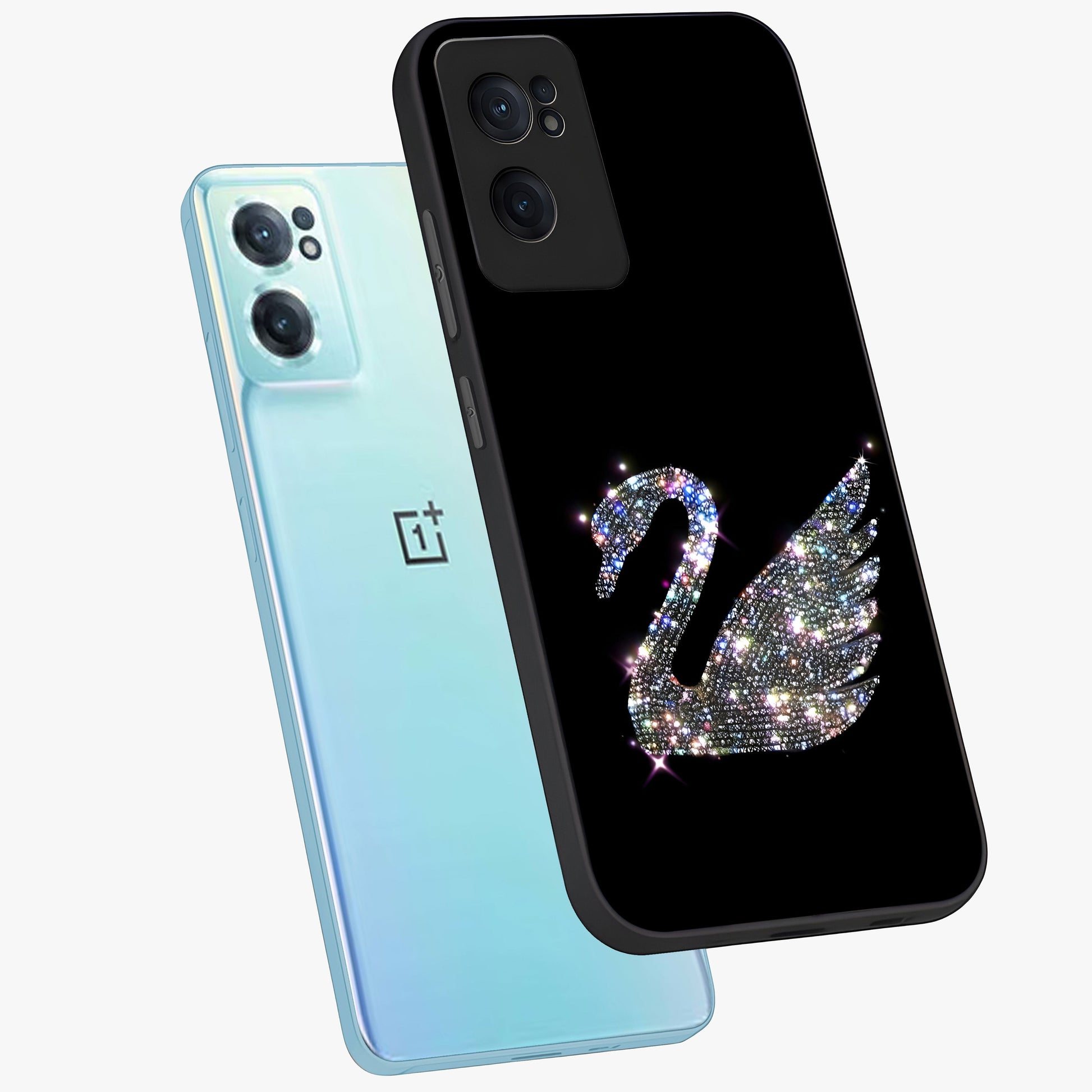 Starlit Swan Grace Glass Case for 1+Nord CE 2  side perspective highlighting elegant feather textures and smooth build