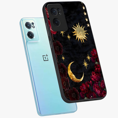 Sunflower Custom Name Glass Case for 1+Nord Ce 2  side perspective highlighting custom typography and vibrant bloom textures