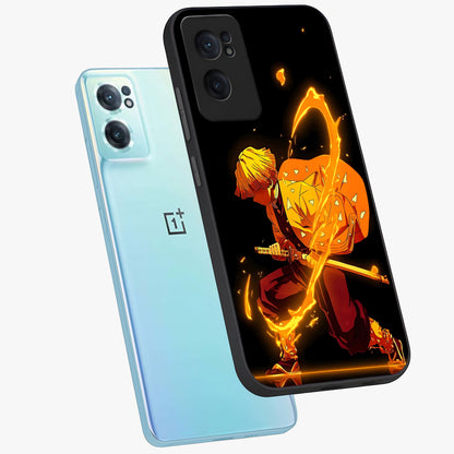 Thunder Flame Execution Glass Case for 1+Nord Ce 2  side perspective highlighting fiery textures and premium edge finish