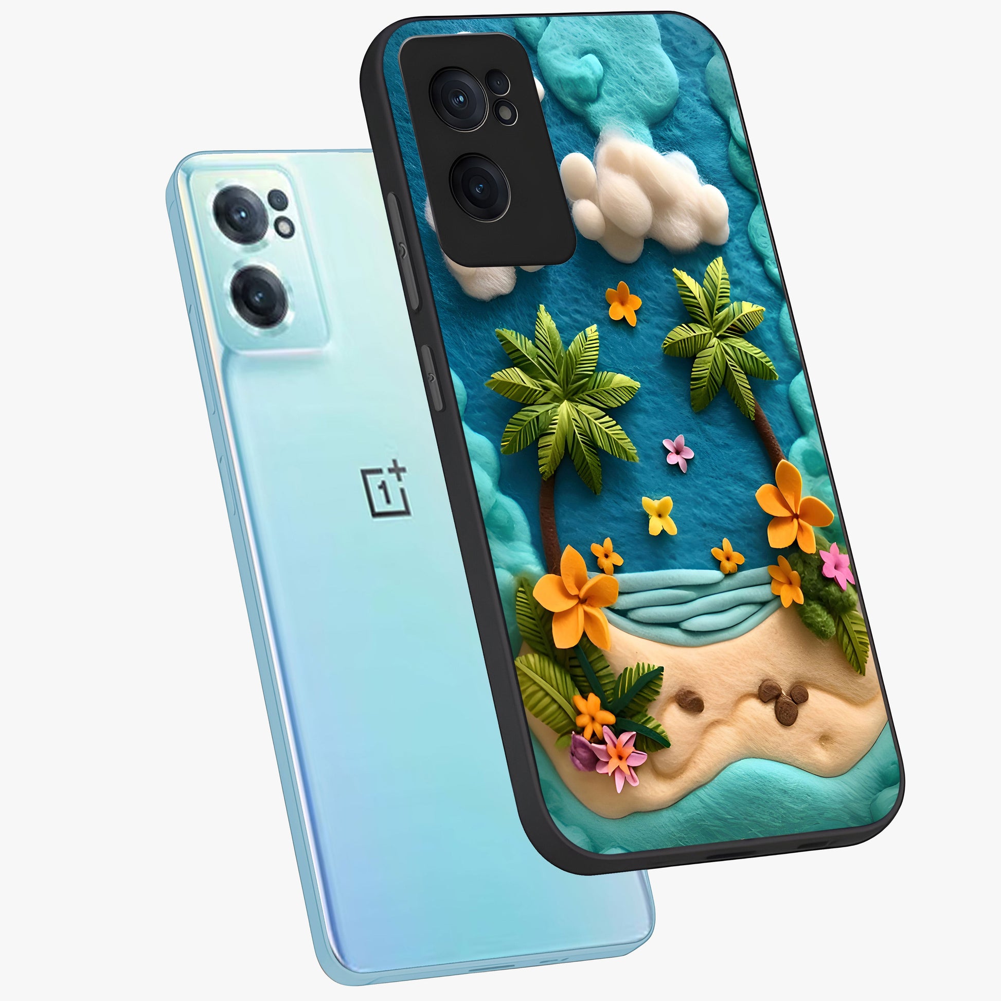 Tropical Felt Escape Glass Case for 1+Nord Ce 2  side perspective highlighting lush textures and smooth build