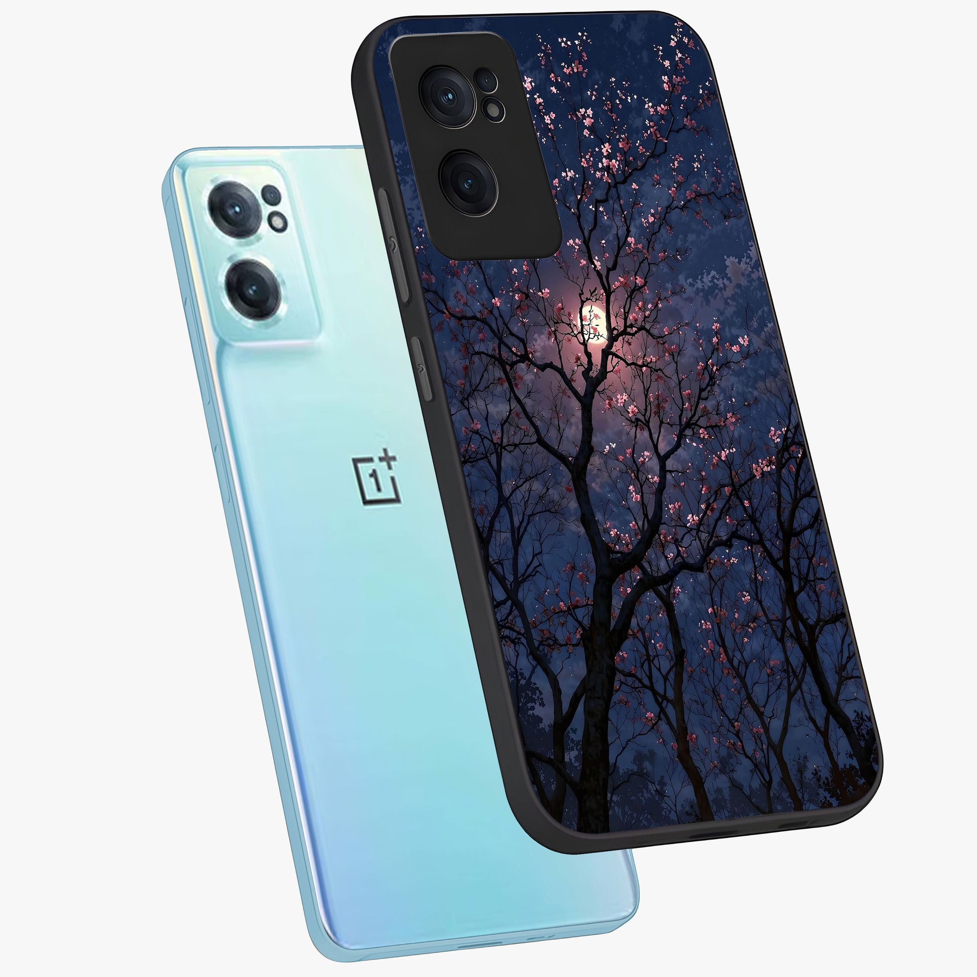 Twilight Sakura Serenade Glass Case for 1+Nord Ce 2  side perspective highlighting delicate sakura textures and premium edges
