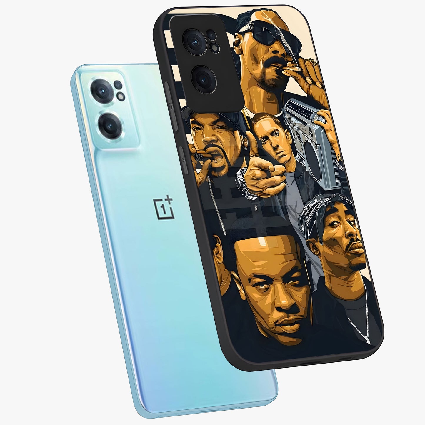 Urban Rap Legends Glass Case for 1+Nord Ce 2  side perspective highlighting graphic textures and premium edges