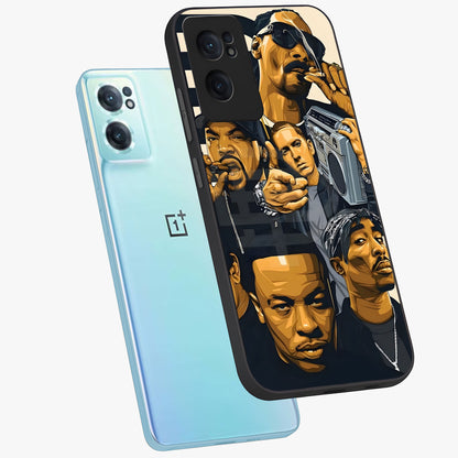 Urban Rap Legends Glass Case for 1+Nord Ce 2  side perspective highlighting graphic textures and premium edges