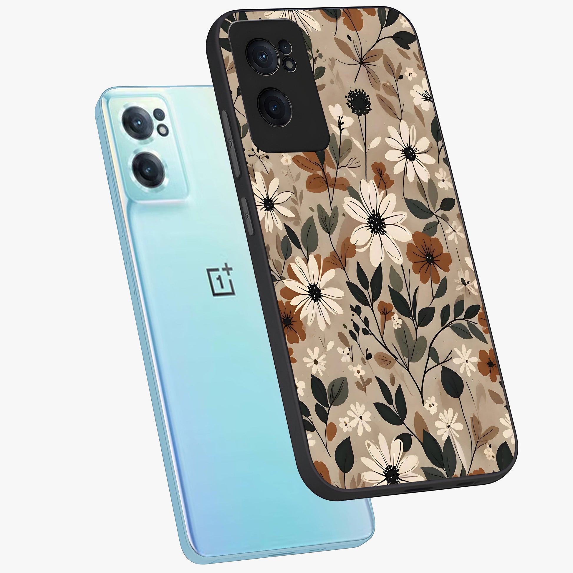 Vector Flowers Glass Case for 1+Nord Ce 2  side perspective highlighting smooth floral textures and premium edges