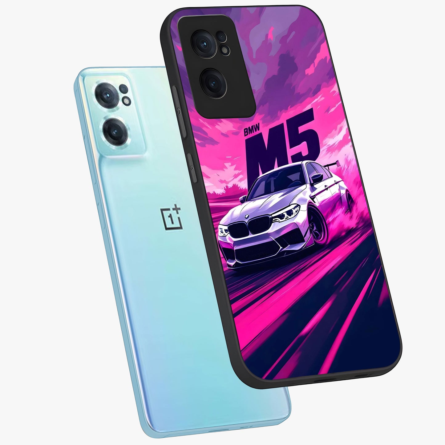 Velocity Drift Pulse Glass Case for 1+Nord Ce 2  side perspective highlighting sharp automotive textures and sleek build