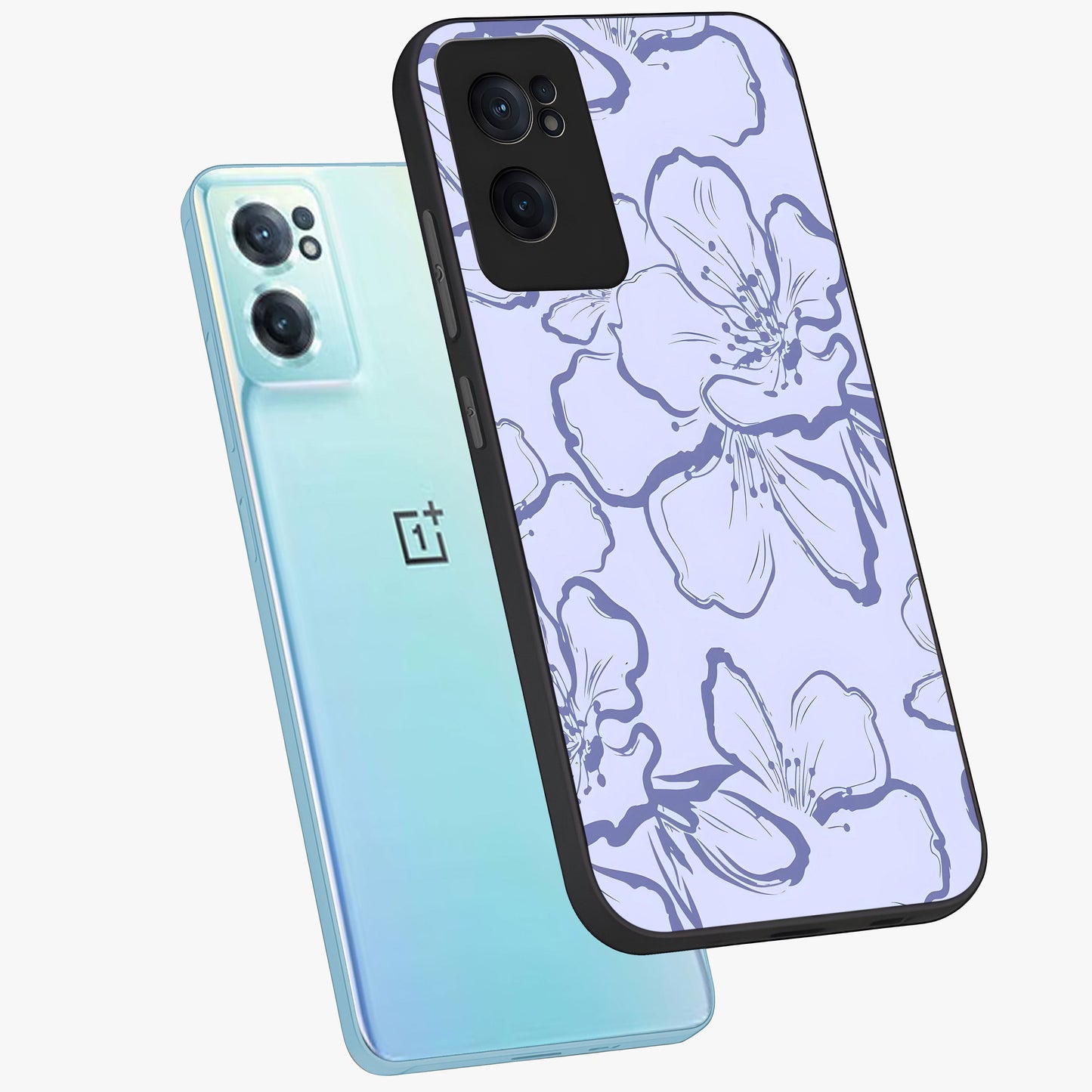 Violet Sketch Garden Glass Case for 1+Nord CE 2  side perspective highlighting refined bloom textures and premium edges