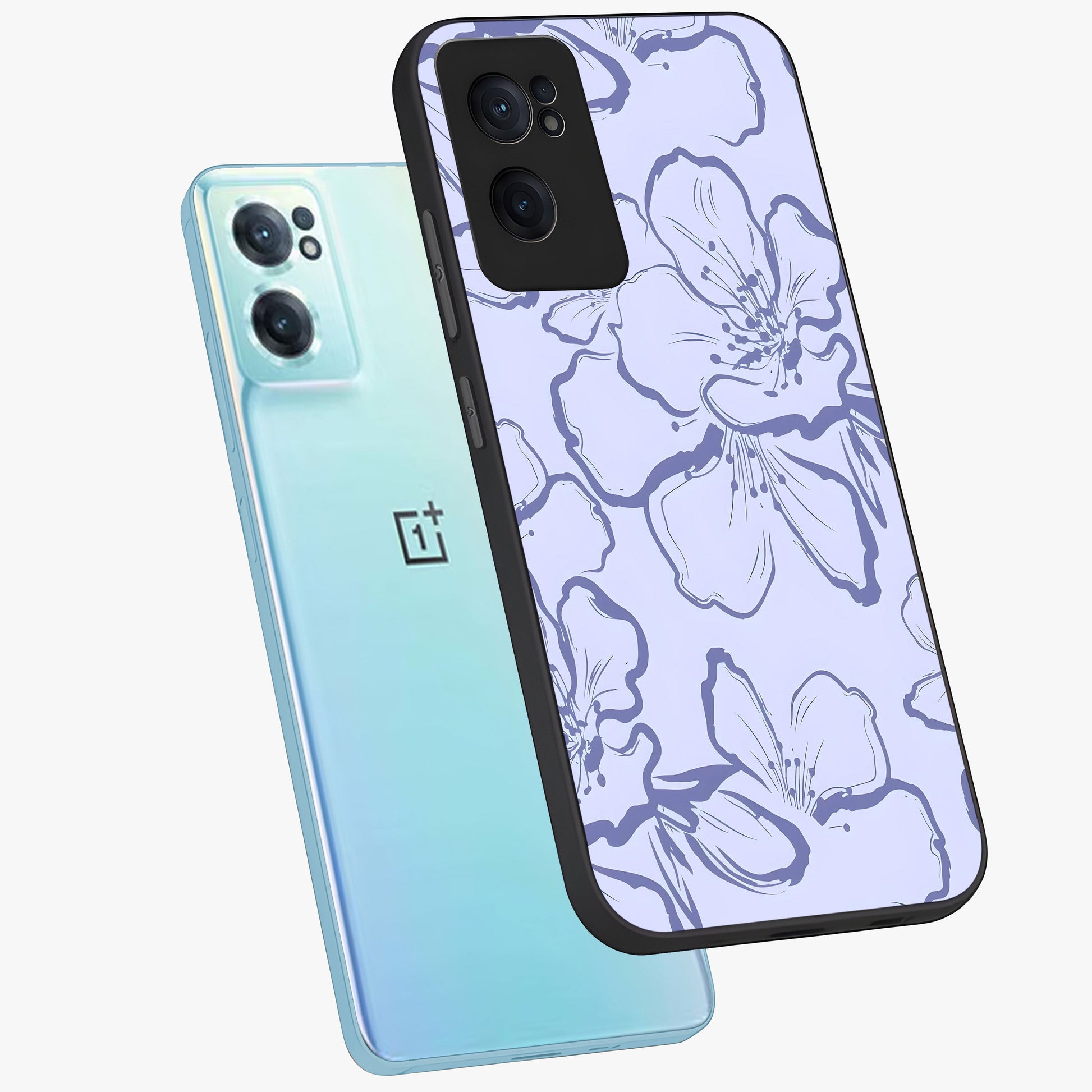 Violet Sketch Garden Glass Case for 1+Nord CE 2  side perspective highlighting refined bloom textures and premium edges
