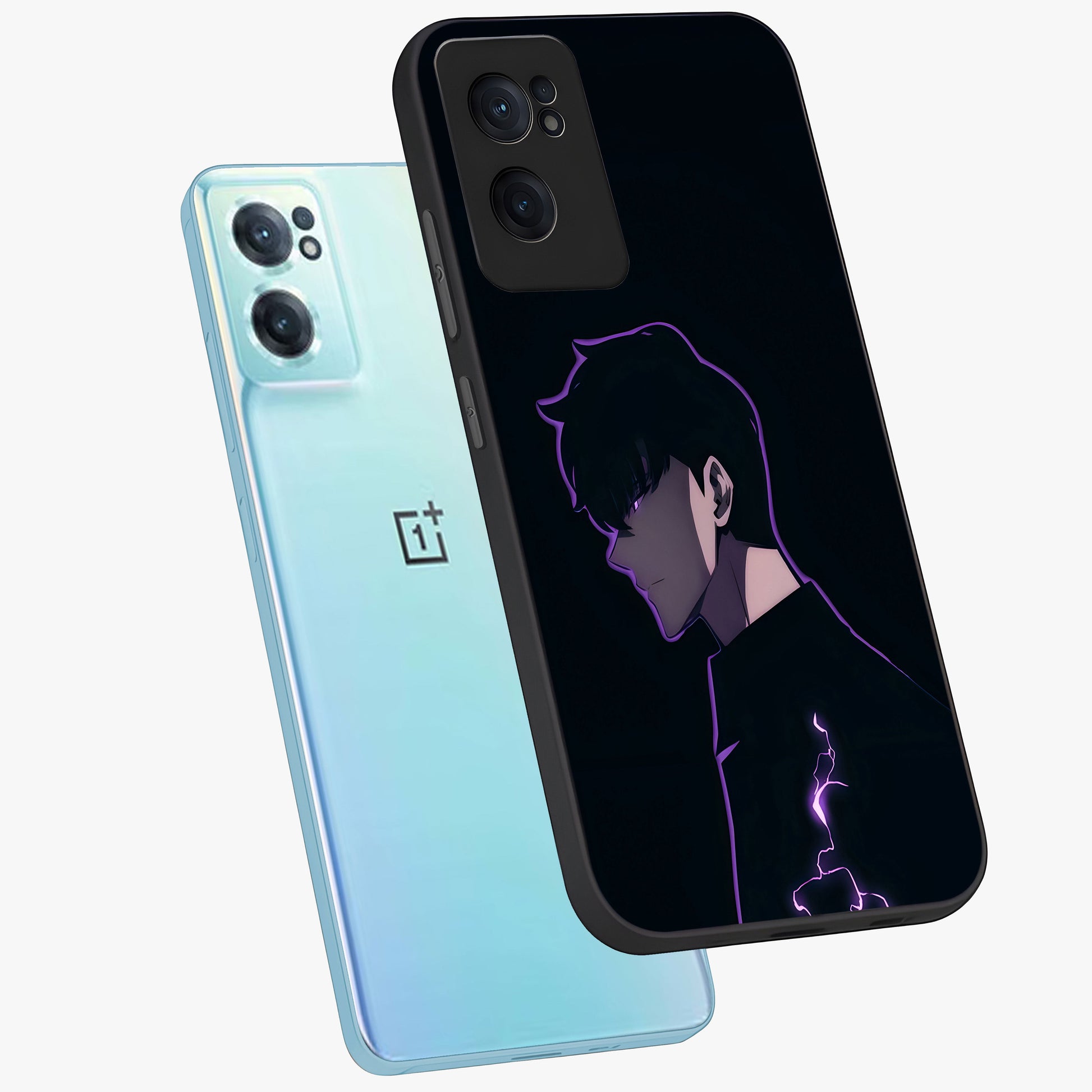 Void Lightning Phantom Glass Case for 1+Nord Ce 2  side perspective highlighting sharp energy textures and premium edges