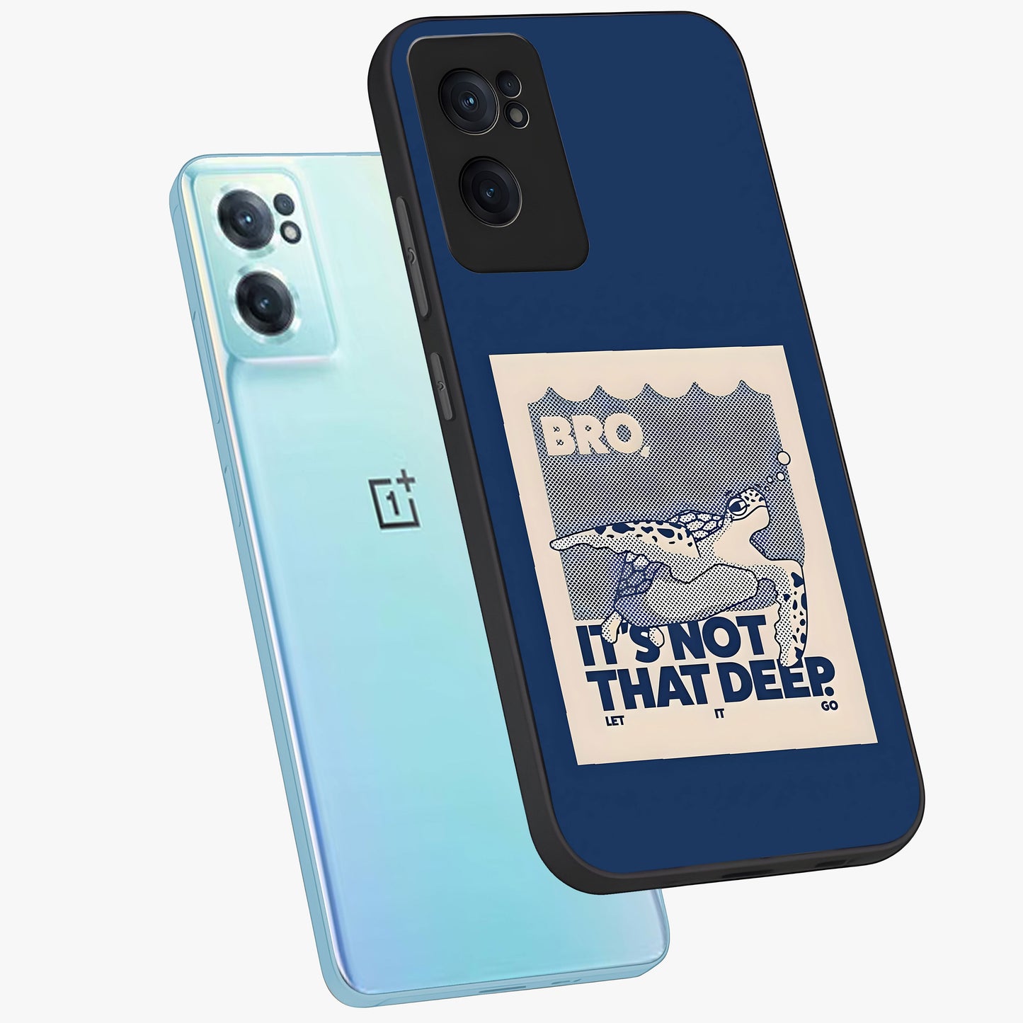 Worry Less Swim Glass Case for 1+Nord Ce 2  side perspective highlighting clean text detailing and sleek premium build