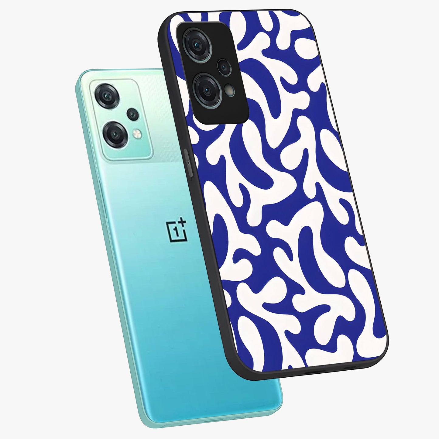 Abstract Coral Waves Glass Case for 1+Nord Ce 2 Lite angled display showcasing glossy finish and fluid abstract textures