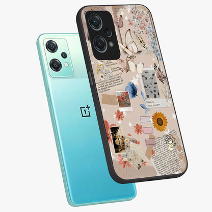 Aesthetic Butterfly Glass Case for 1+Nord Ce 2 Lite angled mockup showcasing glossy glass finish and delicate wing details