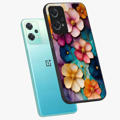 Artlyn Grace Flower Pattern Glass Case for 1+Nord Ce 2 Lite angled mockup showcasing glossy finish and graceful flower detailing