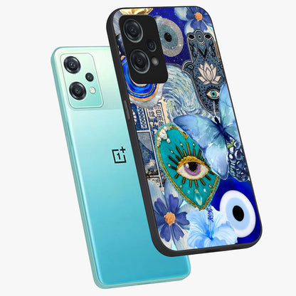 Audrey Zivan Glass Case for 1+Nord Ce 2 Lite angled mockup showcasing glossy glass finish and modern visual artwork