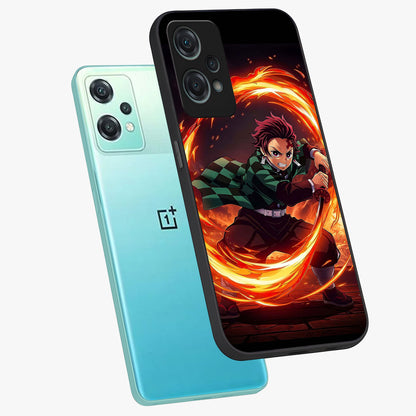 Blazing Sword Resolve Glass Case for 1+Nord Ce 2 Lite captured at a warm angle highlighting sharp fiery details, gloss, and edge clarity.