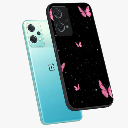 Blinking Butterfly Glass Case for 1+Nord Ce 2 Lite captured at a warm angle highlighting soft wing details, gloss, and edge clarity.