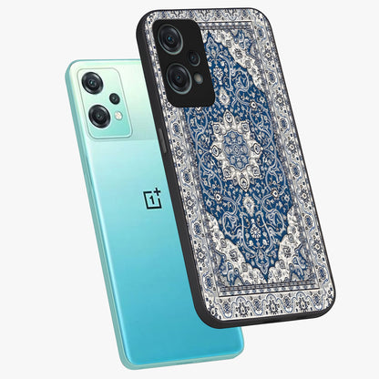 Blue Palace Dream Glass Case for 1+Nord Ce 2 Lite angled mockup showcasing glossy finish and luxurious architectural detailing