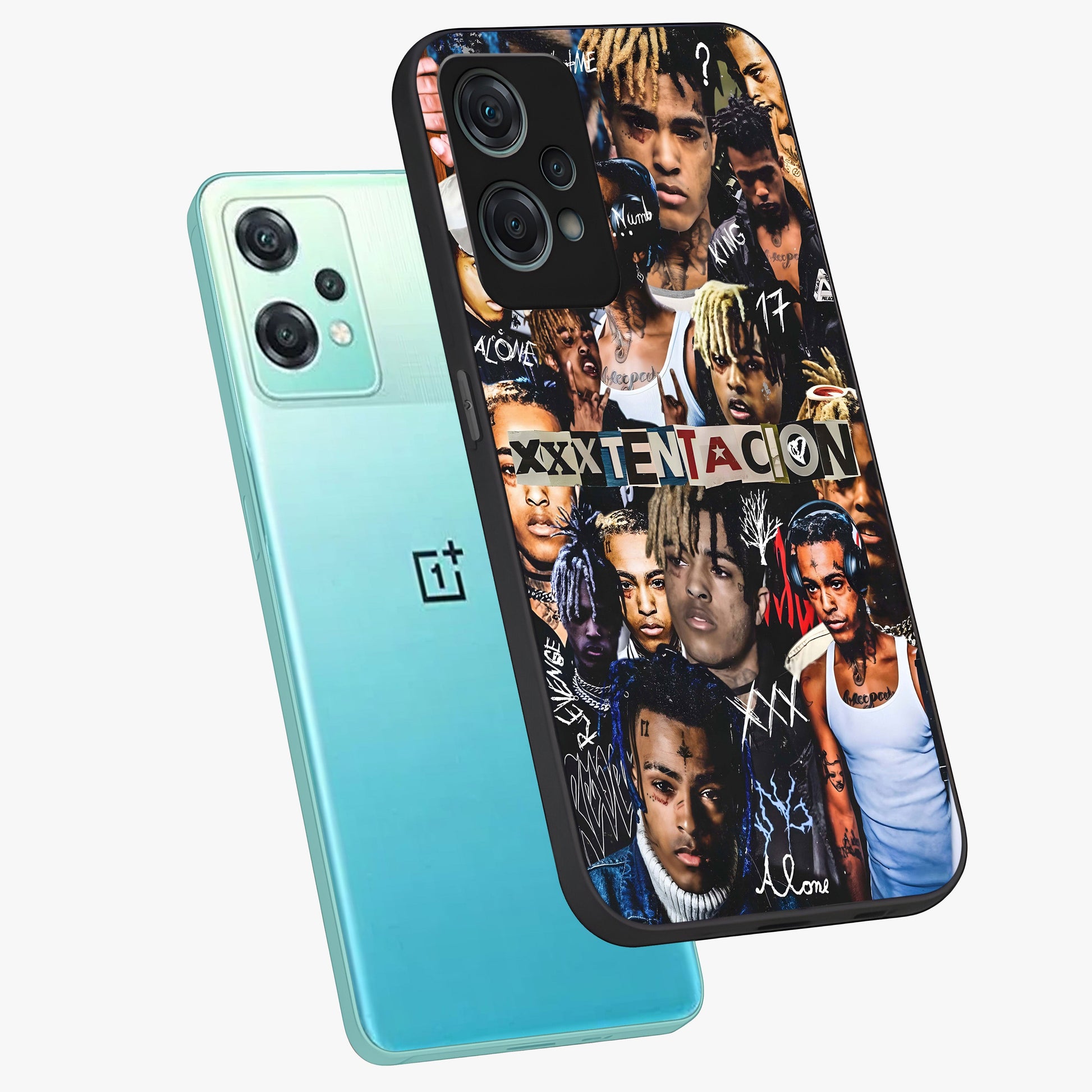 Broken Fame Diaries Glass Case for 1+Nord Ce 2 Lite angled mockup showcasing glossy finish and edgy aesthetic design