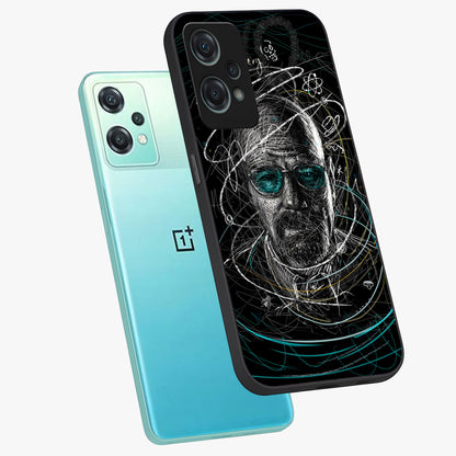 Chaotic Mind Genius Glass Case for 1+Nord Ce 2 Lite angled mockup showcasing glossy finish and edgy artistic design