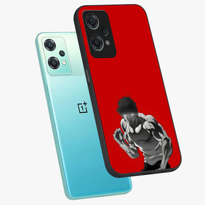 Crimson Power Rush Glass Case for 1+Nord Ce 2 Lite angled mockup showcasing glossy finish and high energy design
