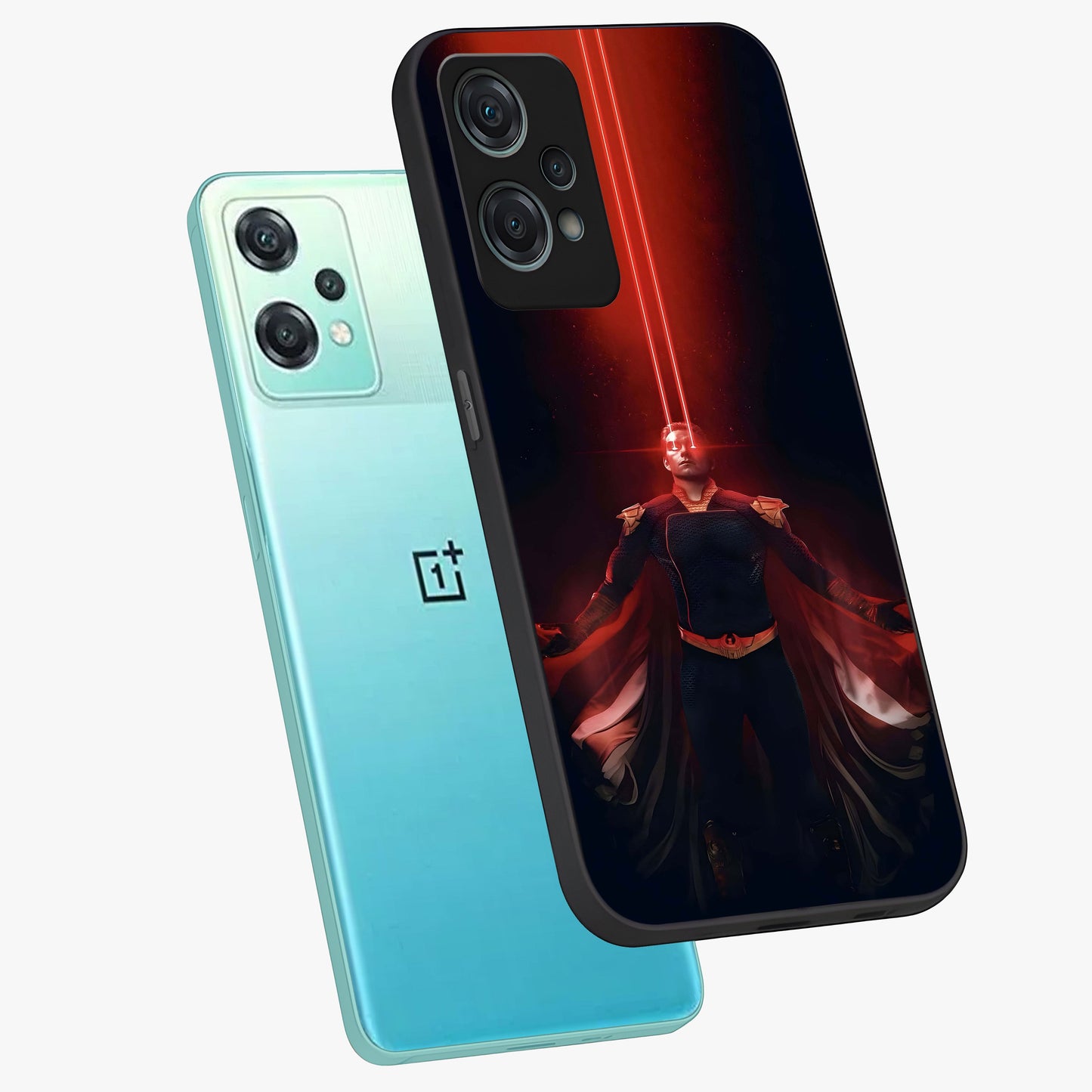 Crimson Vision Ascension Glass Case for 1+Nord Ce 2 Lite angled mockup showcasing glossy finish and dramatic artistic detailing