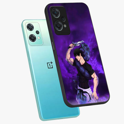 Cursed Strength Ascension Glass Case for 1+Nord Ce 2 Lite angled mockup showcasing glossy finish and bold shadow detailing