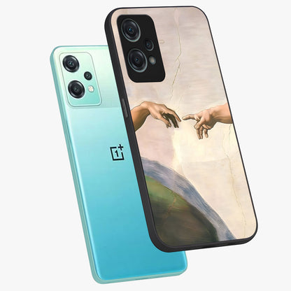 Divine Touch Art Glass Case for 1+Nord Ce 2 Lite angled mockup showcasing glossy finish and refined design textures