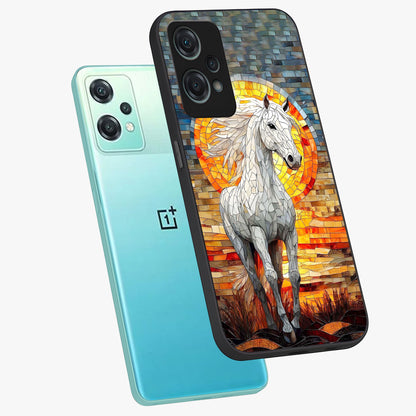 Elected Horse Glass Case for 1+Nord Ce 2 Lite angled mockup showcasing glossy finish and dynamic equestrian detailing