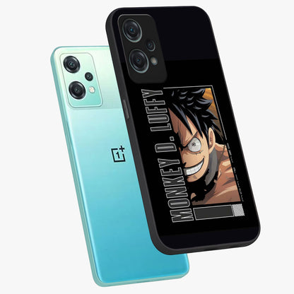 Fearless Pirate Smile Glass Case for 1+Nord Ce 2 Lite angled mockup showcasing glossy finish and dark adventurous tones