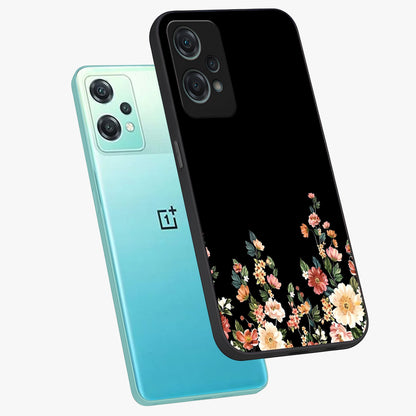 Floral Design With a Custom Personalized Name Glass Case for 1+Nord Ce 2 Lite angled mockup showcasing glossy finish and elegant bloom detailing