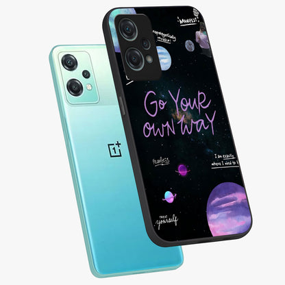 Galactic Vibes Universe Glass Case for 1+Nord Ce 2 Lite angled mockup showcasing glossy finish and deep space gradients