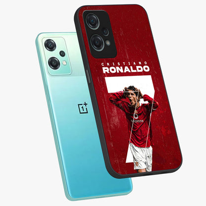 Goal Celebration Legacy Glass Case for 1+Nord Ce 2 Lite angled mockup showcasing glossy finish and dynamic action tones