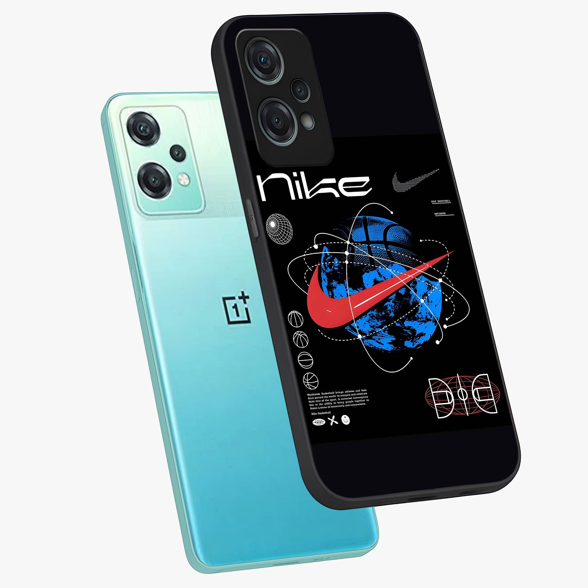 Gravity Sports Fusion Glass Case for 1+Nord Ce 2 Lite angled mockup showcasing glossy finish and high energy detailing