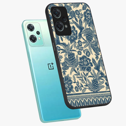 Heirloom Wild Bloom Glass Case for 1+Nord Ce 2 Lite angled mockup showcasing glossy finish and rich botanical textures