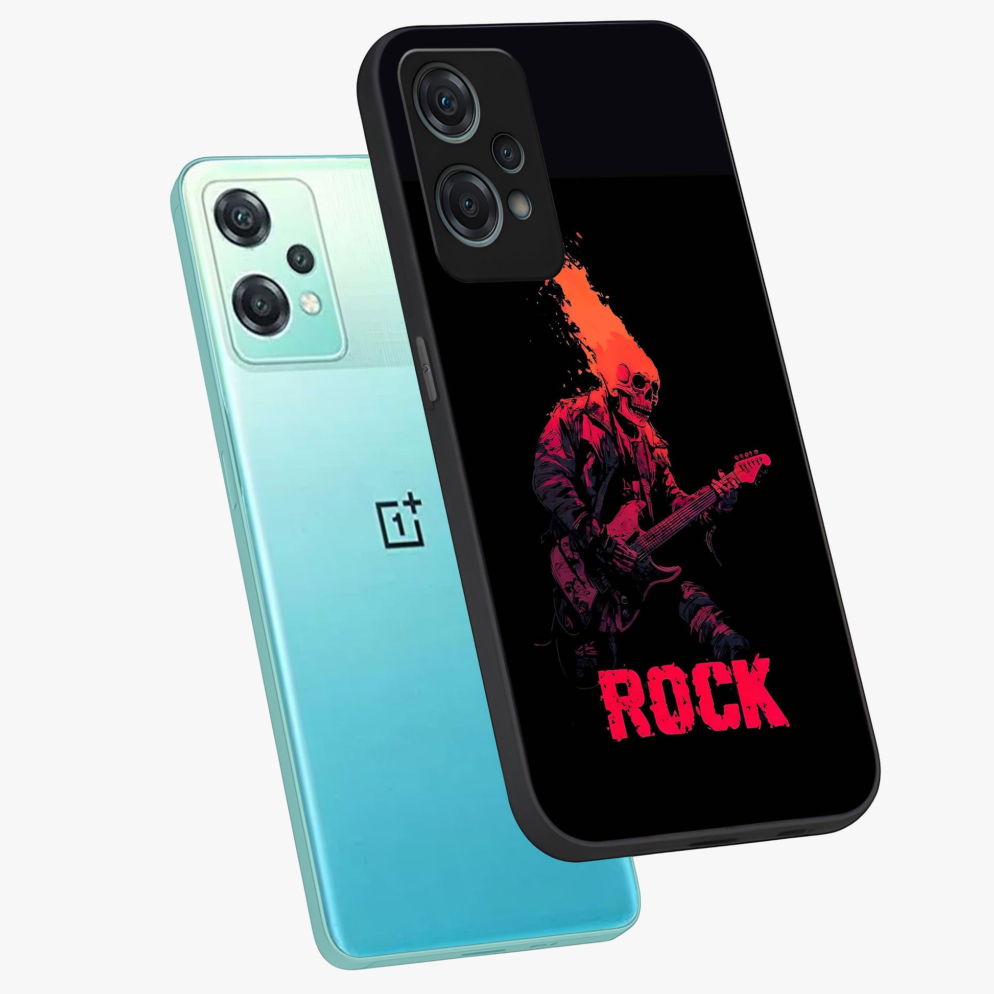 Hellfire Rock Anthem Glass Case for 1+Nord Ce 2 Lite captured at a warm angle highlighting bold flame tones, gloss, and edge clarity.