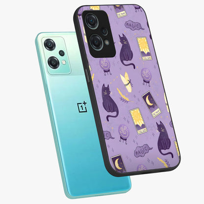Humble Magic Cats Glass Case for 1+Nord Ce 2 Lite captured at a warm angle highlighting playful magical details, gloss, and edge clarity.
