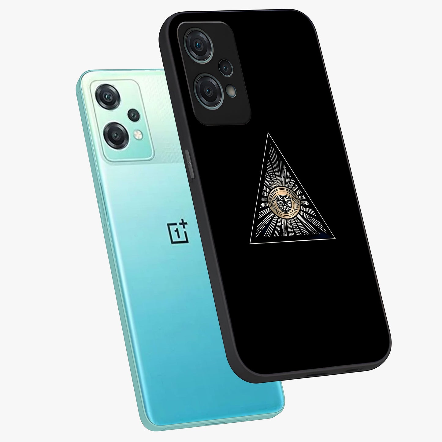 Illuminati Evil Glass Case for 1+Nord Ce 2 Lite captured at a warm angle highlighting sharp graphic details, gloss, and edge clarity.
