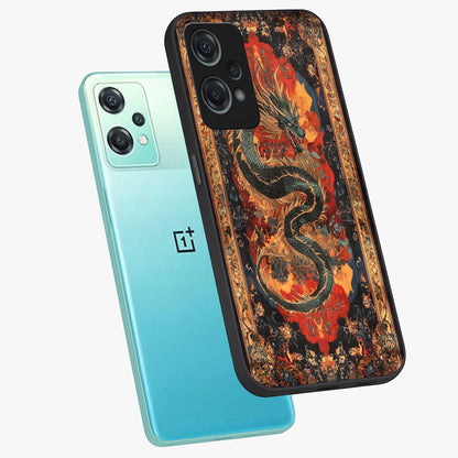 Inferno Dragon Soul Glass Case for 1+Nord Ce 2 Lite captured at a warm angle highlighting fierce fire tones, gloss, and edge clarity.