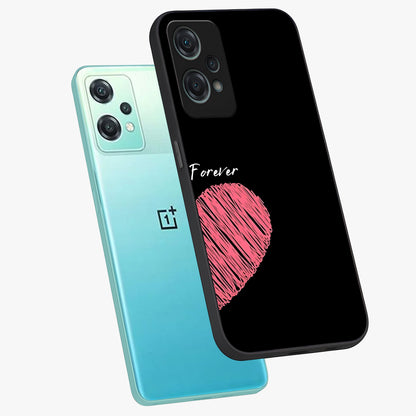 Love Forever Together Right Glass Case for 1+Nord Ce 2 Lite angled mockup showcasing glossy finish and warm aesthetic tones