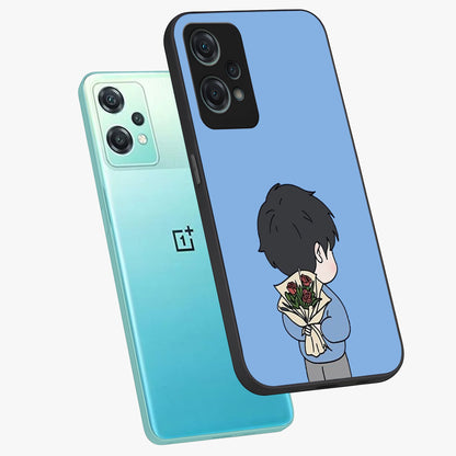 Love in My Hands Glass Case for 1+Nord Ce 2 Lite angled mockup showcasing glossy finish and soft gradient tones