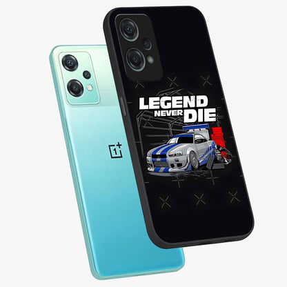 Midnight Racing Legacy Glass Case for 1+Nord Ce 2 Lite angled mockup showcasing glossy glass finish and dynamic motion detailing