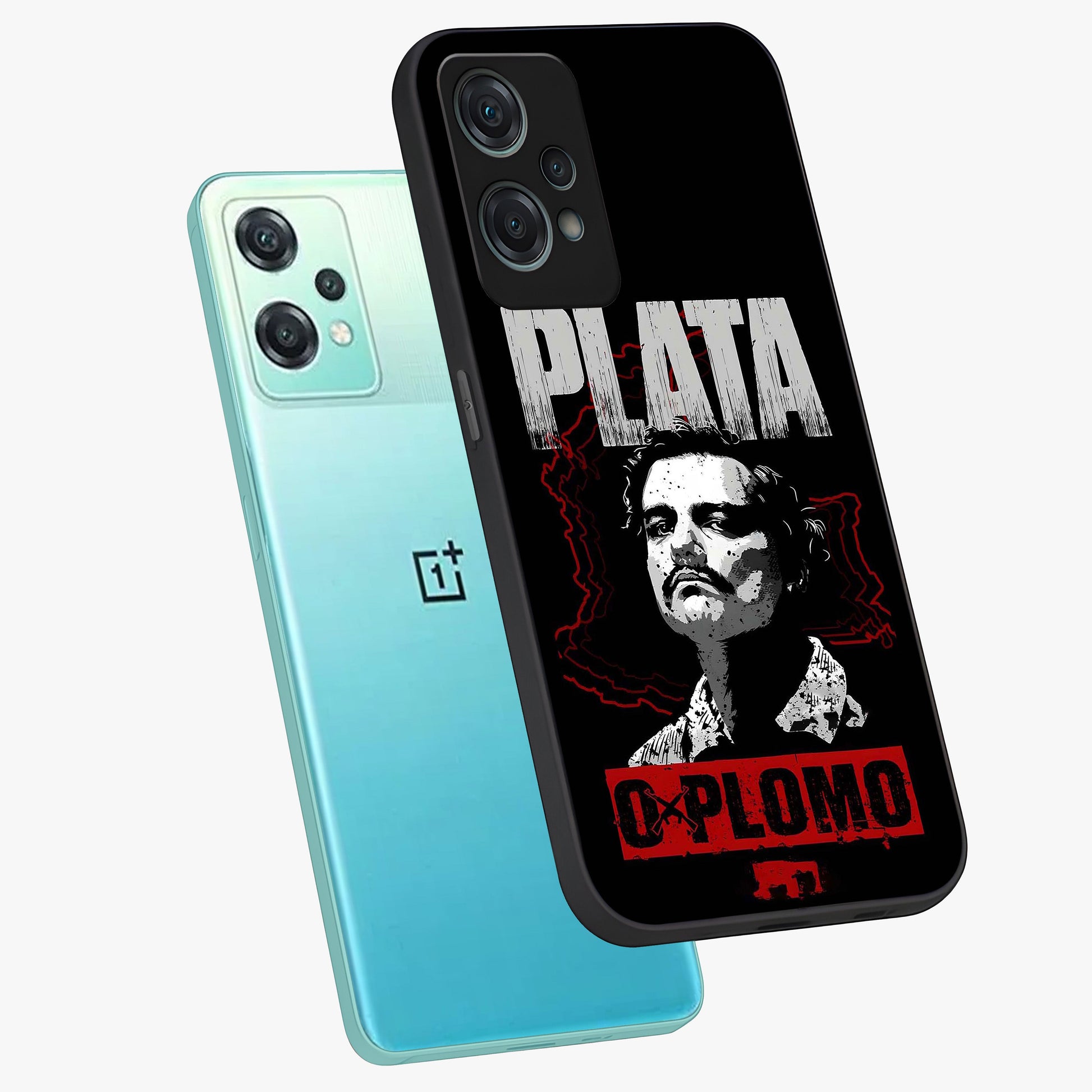 Notorious Crime Empire Glass Case for 1+Nord Ce 2 Lite angled mockup showcasing glossy finish and dark urban tones