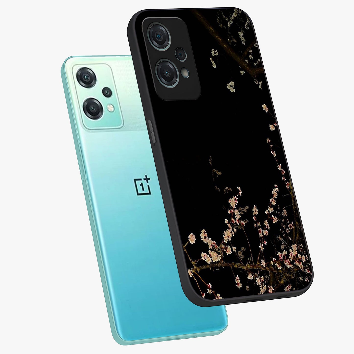 Petal Moon Light With Custom Name Glass Case for 1+Nord Ce 2 Lite angled mockup showcasing glossy finish and soft luminous tones