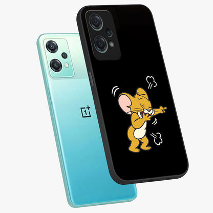 Playful Jerry Vibes Glass Case for 1+Nord Ce 2 Lite angled mockup showcasing glossy finish and vibrant character detailing